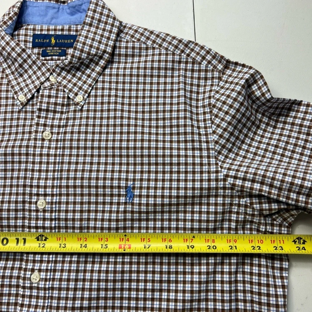 Ralph Lauren Men’s Cotton Stretch Button Down Shirt Sz L Brown Check Pony Preppy - Picture 6 of 11